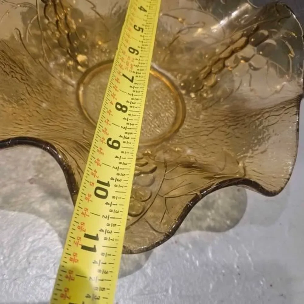 Vintage Depression Glass Amber Glass Grape Pattern Ruffled Bowl 10